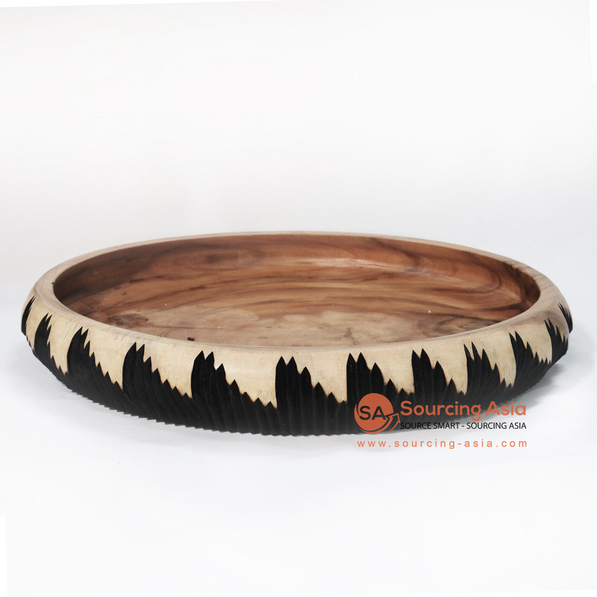 BMWC018 BLACK AND WHITE SUAR WOOD TRIBAL CARVED SERVING PLATE