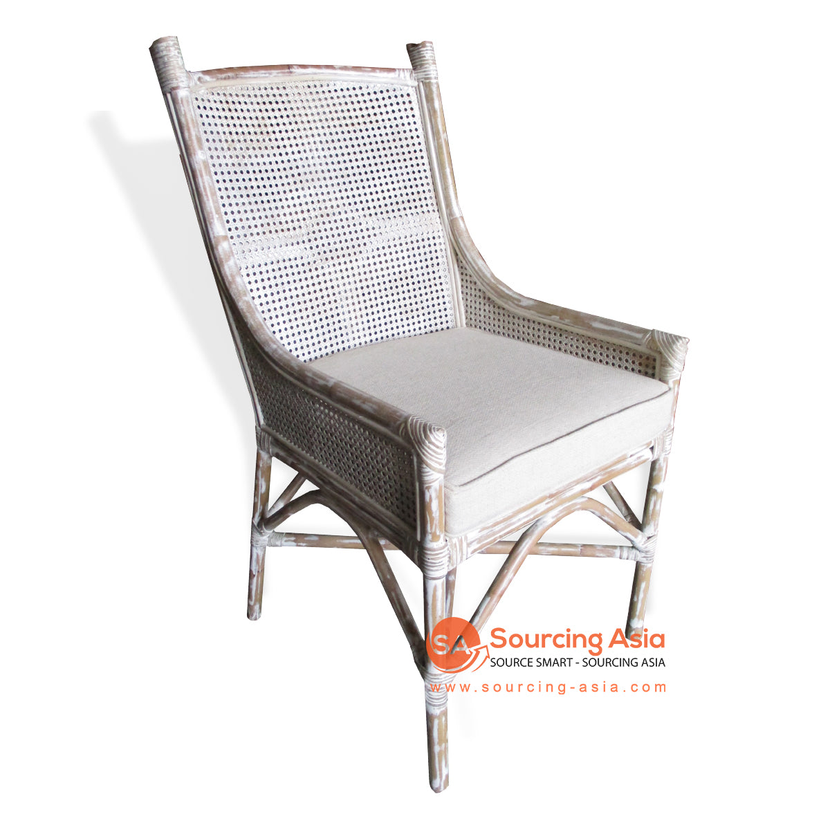 BNT031 WHITE WASH RATTAN DINING CHAIR