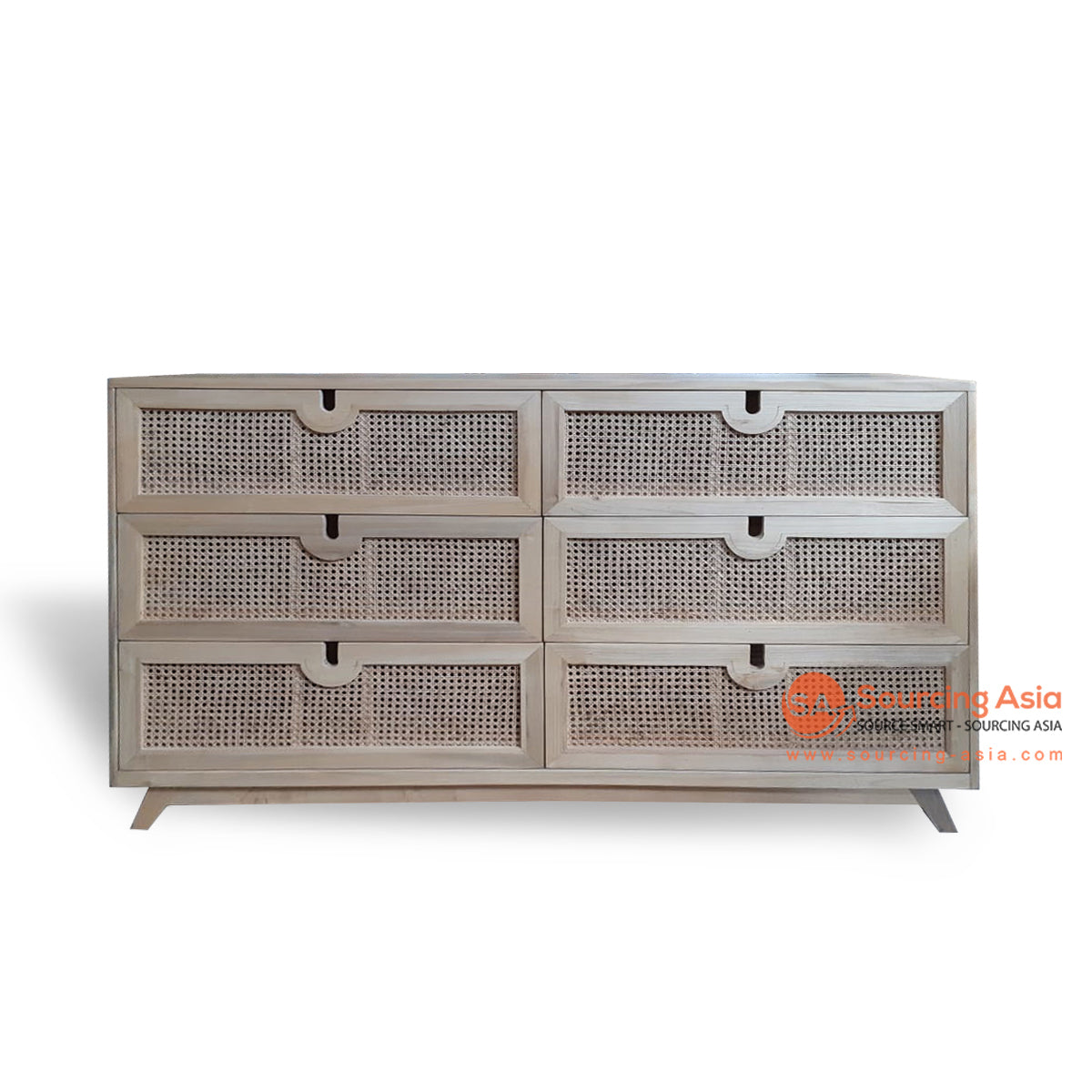 BNT217 NATURAL TEAK WOOD AND RATTAN SIX DRAWERS BUFFET