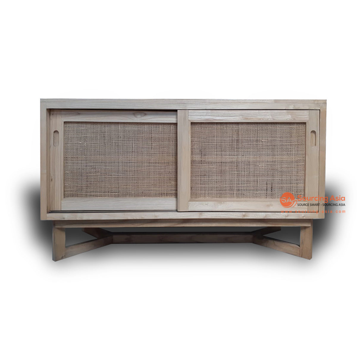 BNT219 NATURAL RATTAN BUFFET WITH TWO SLIDING DOORS AND WOODEN TOP