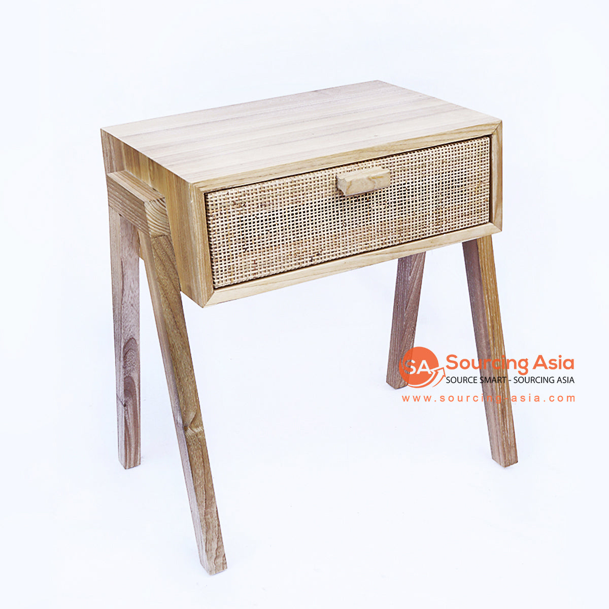 BNT265-1 NATURAL RATTAN AND SUNGKAI WOOD ONE DRAWER SIDE TABLE