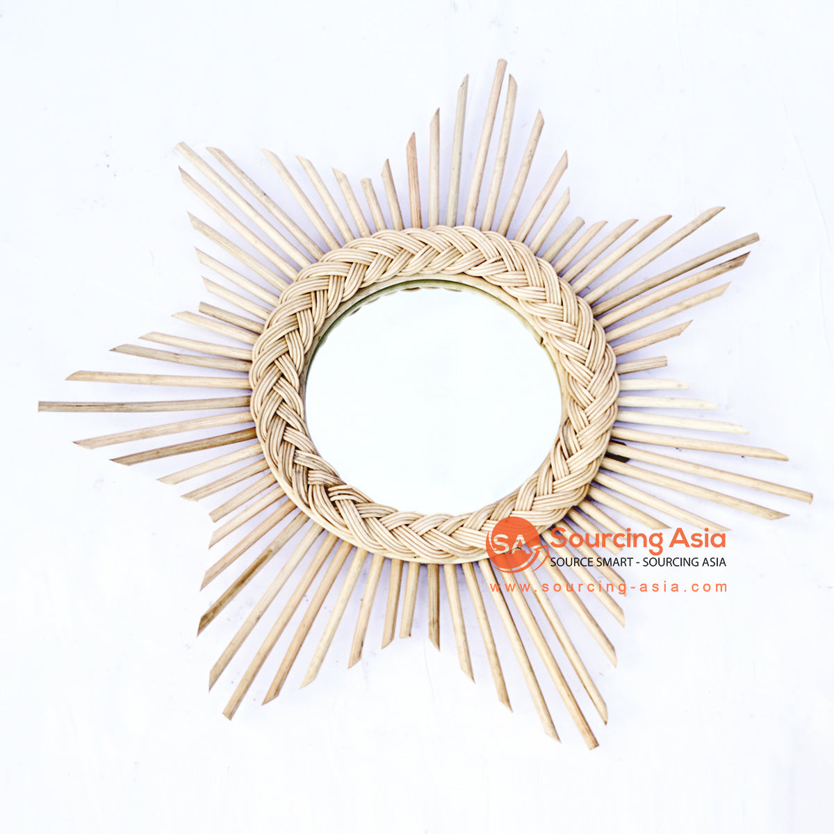 BNTAC018-8 WHITE AND NATURAL RATTAN STAR MIRROR DECORATION