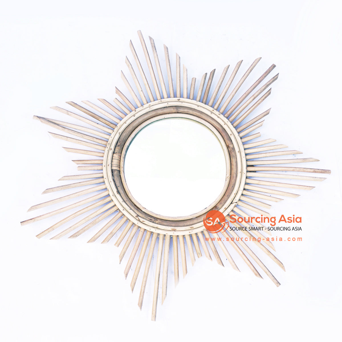 BNTAC018-9 WHITE AND NATURAL RATTAN STAR MIRROR DECORATION