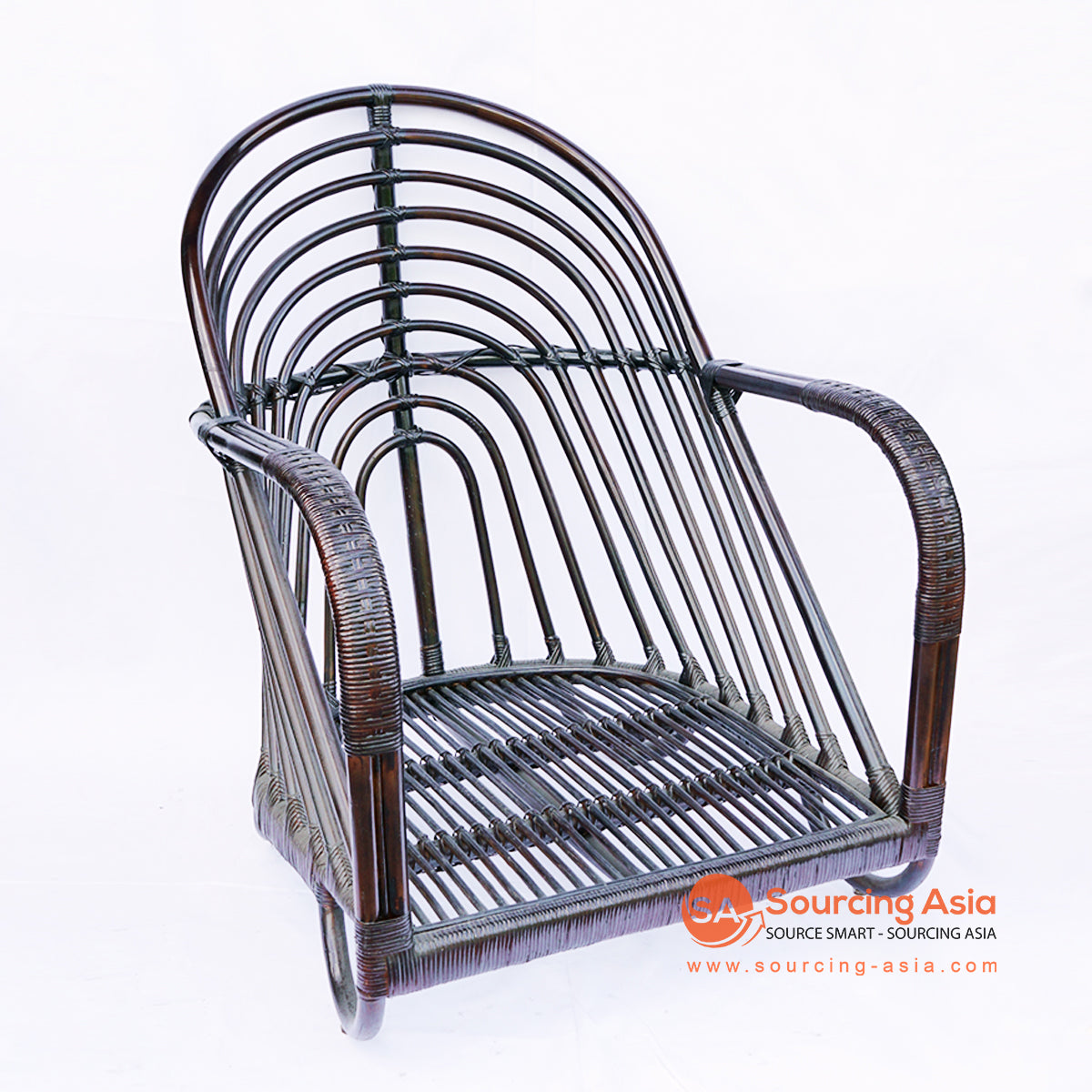 BNTC001-22 BLACK RATTAN GAPED AND ARMED LOW CHAIR