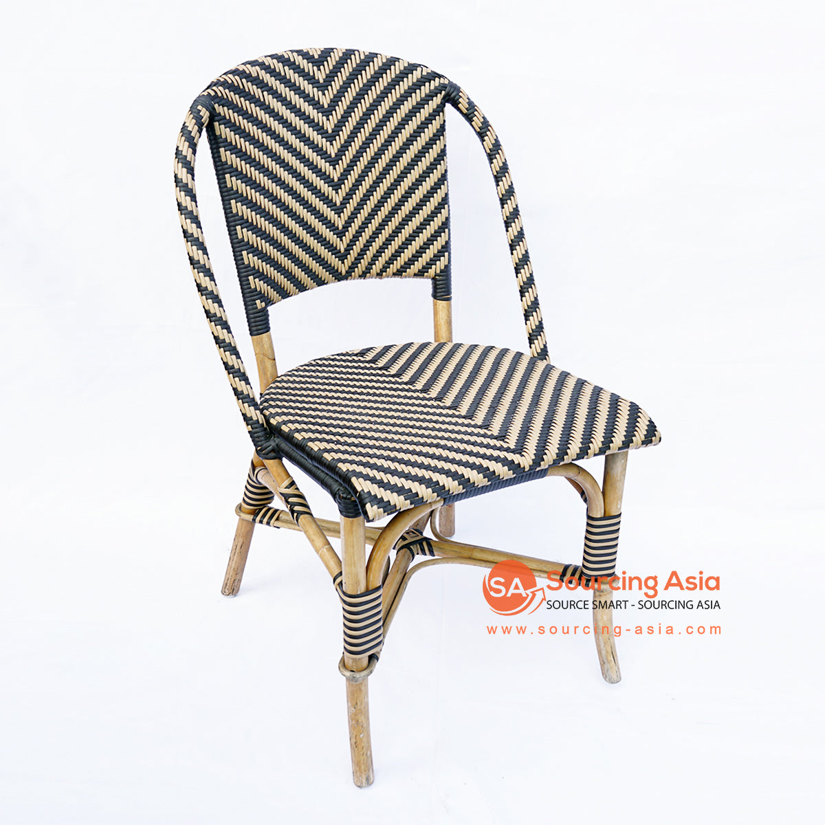BNTC001-9 BLACK AND WHITE SYNTHETIC RATTAN PARISIAN STYLE CAFE DINING CHAIR