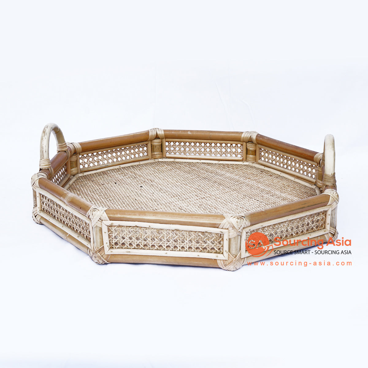 BNTC004-1 NATURAL RATTAN OCTAGON TRAY WITH HANDLE