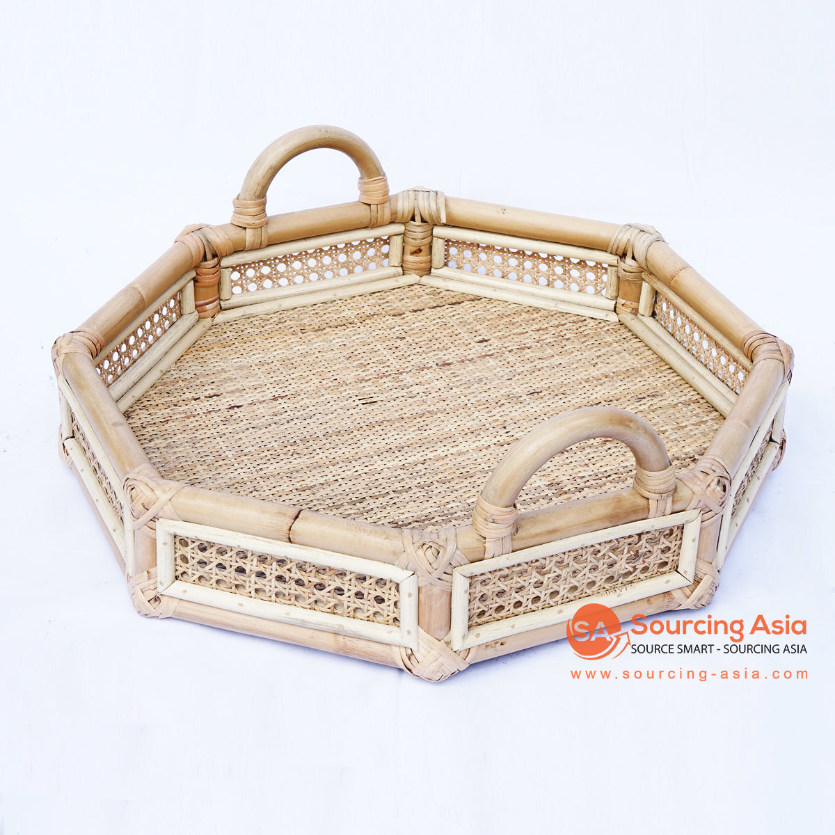 BNTC004-5 NATURAL RATTAN OCTAGON TRAY WITH HANDLE