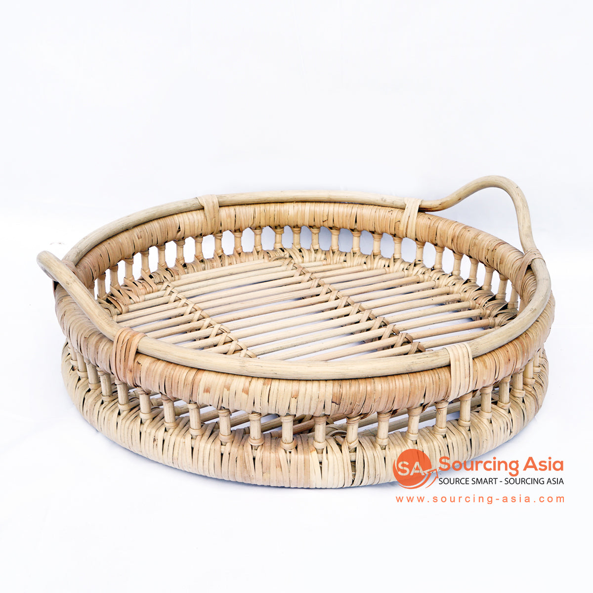 BNTC004 NATURAL RATTAN ROUND TRAY WITH HANDLE