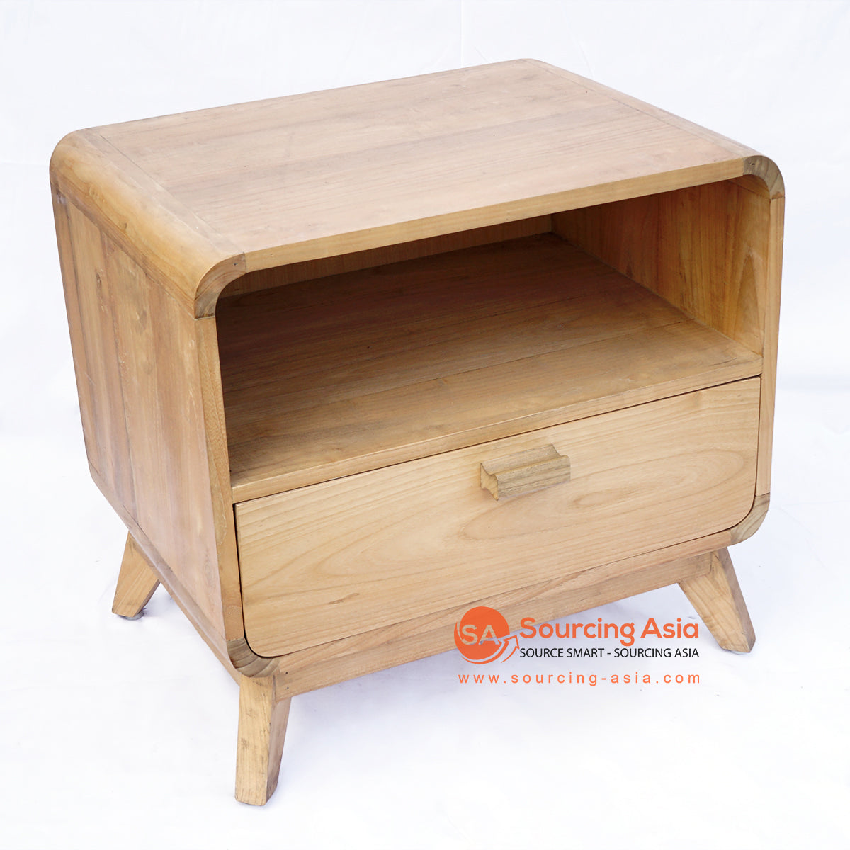 BNTC009-1 NATURAL TEAK WOOD ONE OPEN SHELF AND DRAWER SIDE TABLE