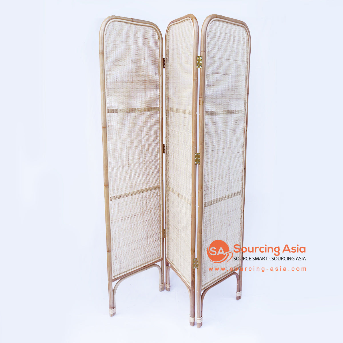 BNTC012 NATURAL AND WHITE RATTAN THREE PANELS ROOM DIVIDER