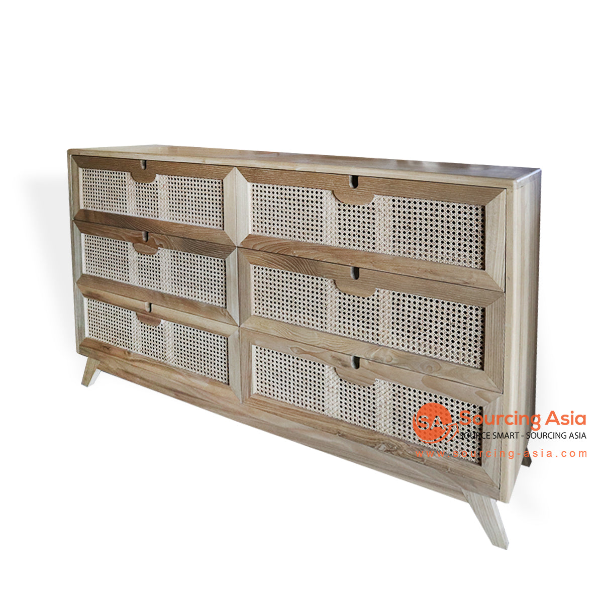 BNTC020-4 NATURAL RECYCLED TEAK WOOD AND RATTAN SIX DRAWERS BUFFET
