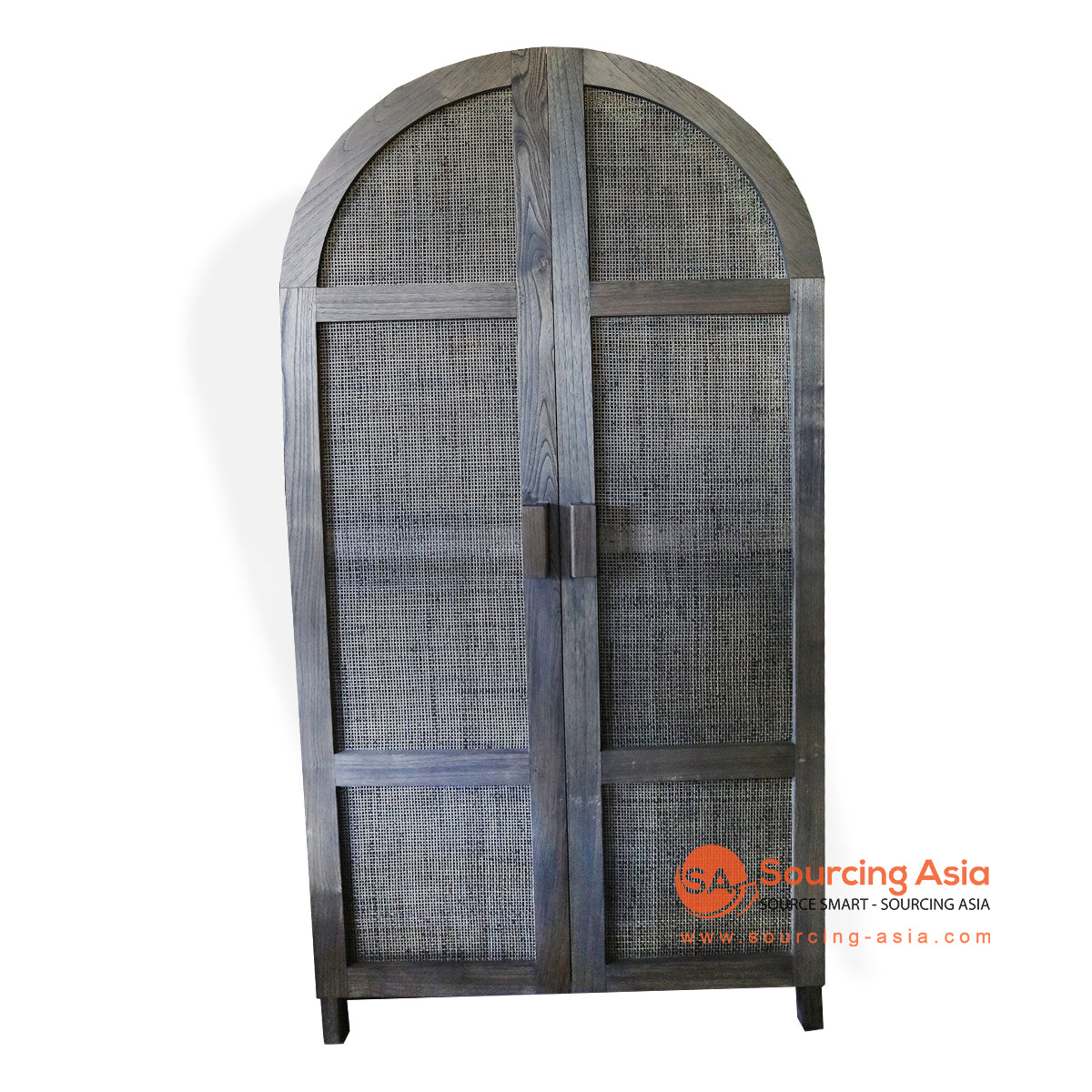 BNTC020-5A BLACK TEAK WOOD AND RATTAN TWO DOORS CABINET