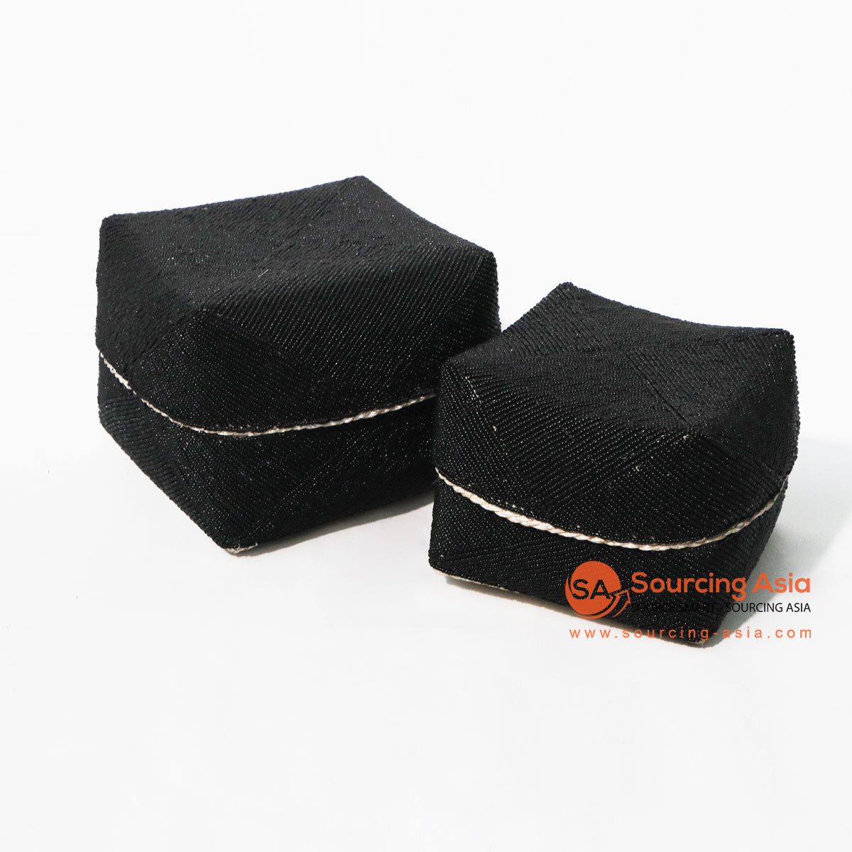 BSR026 SET OF TWO BLACK BEADED BALINESE CEREMONY BOXES