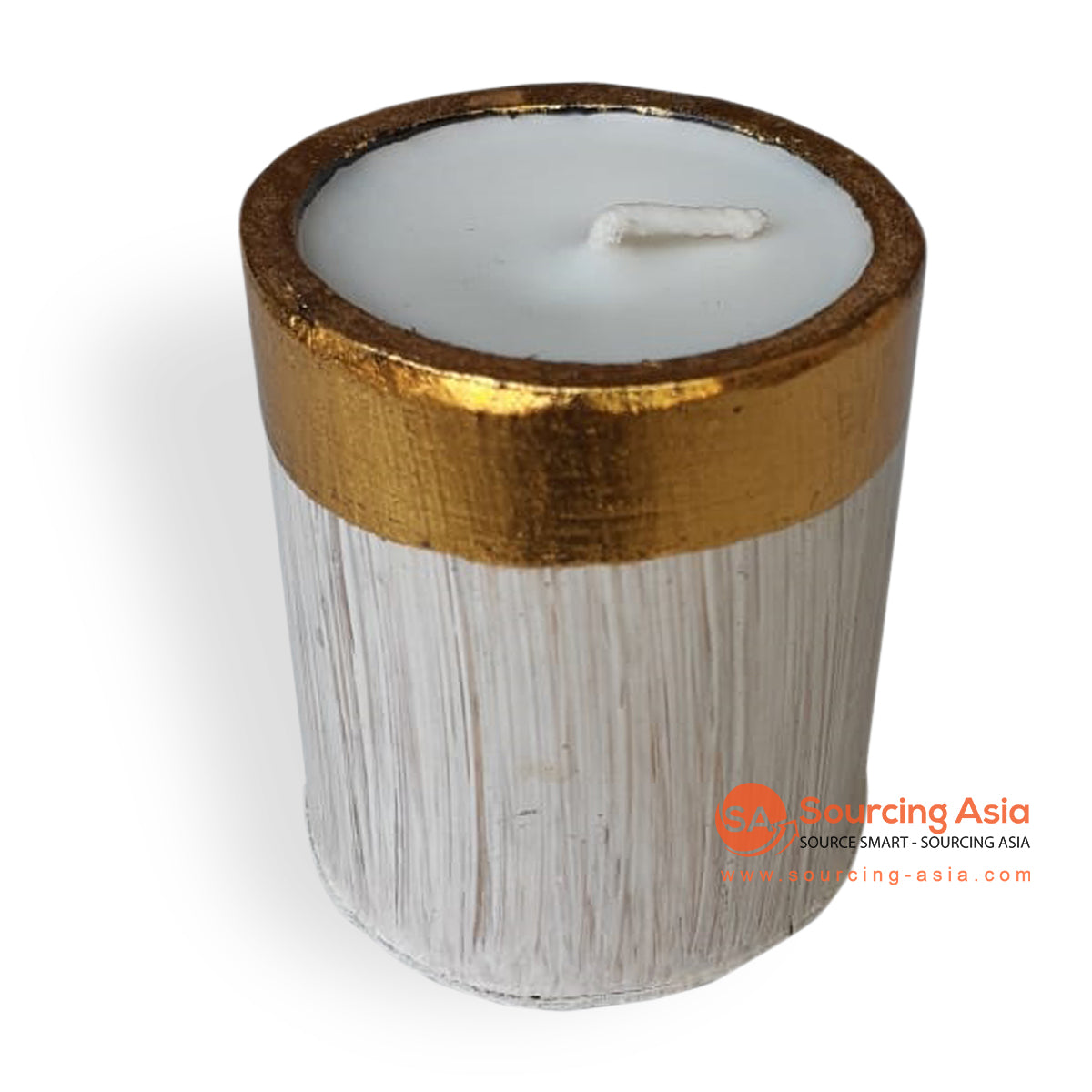 BSC017-1 WHITE WASH BAMBOO WOOD CANDLE WITH GOLDEN EDGE