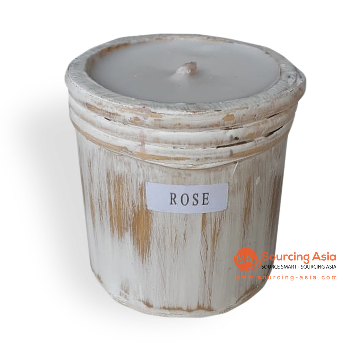 BSC018-3 WHITE WASH BAMBOO WOOD CANDLE WITH ROSE AROMA