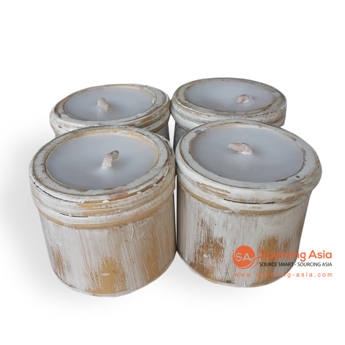 BSC021-4 SET OF FOUR BLACK WASH BAMBOO WOOD CANDLES