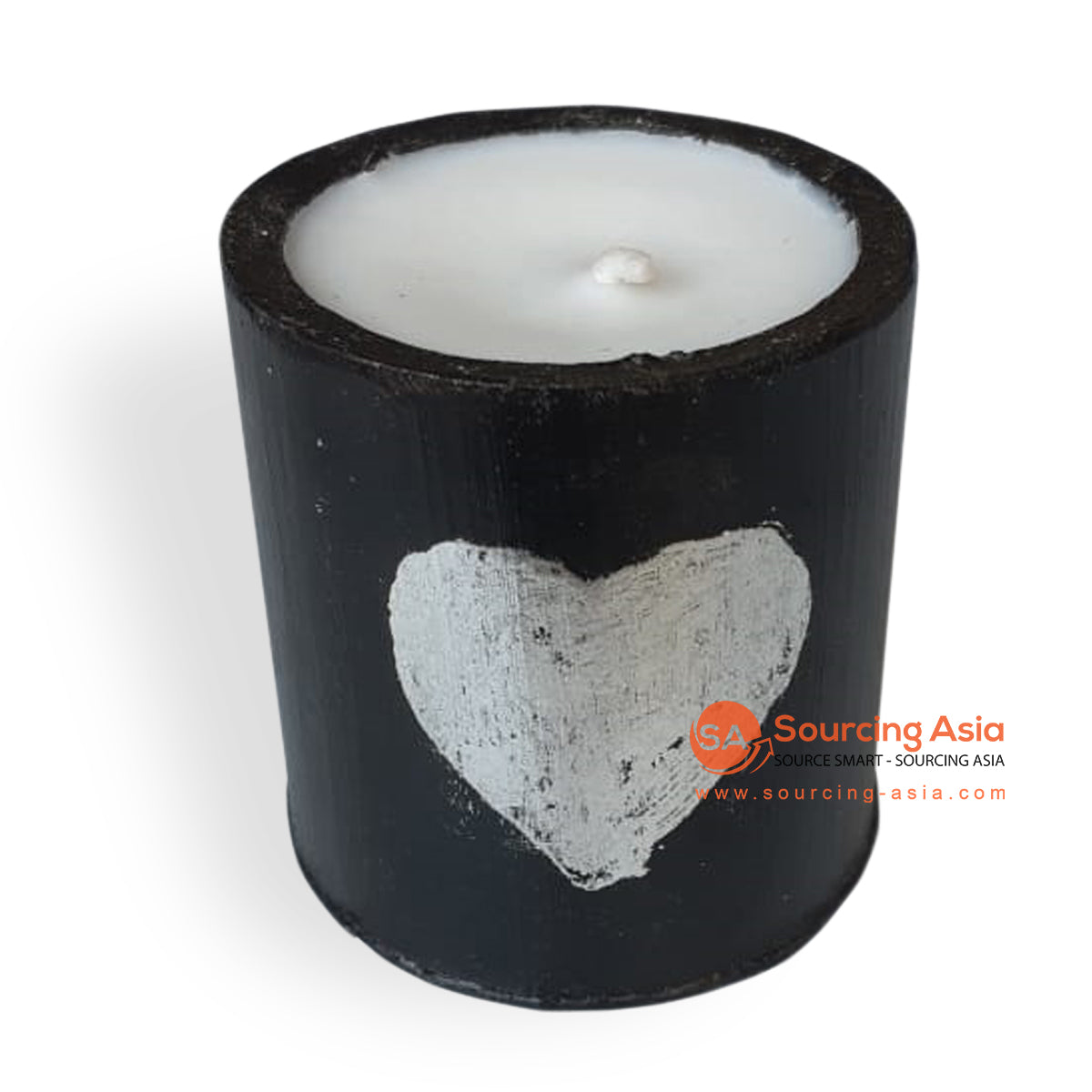 BSC028-2 BLACK BAMBOO WOOD CANDLE WITH SILVER HEART ORNAMENT