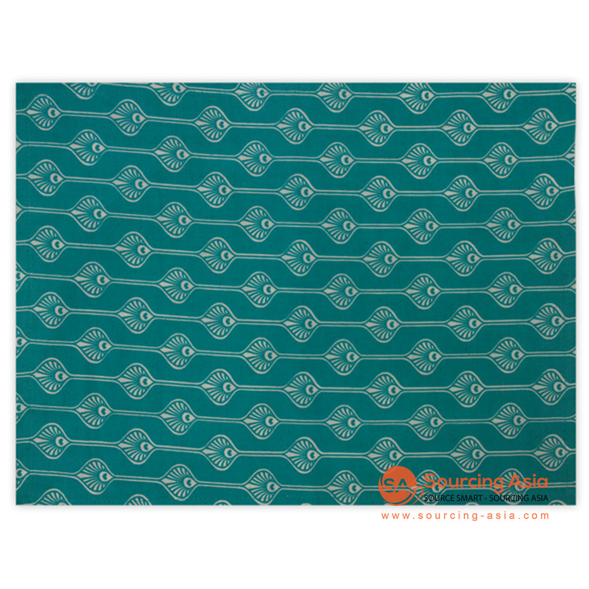 BZN023 SET OF FOUR TEAL PEACOCK PRINTED COTTON PLACEMATS