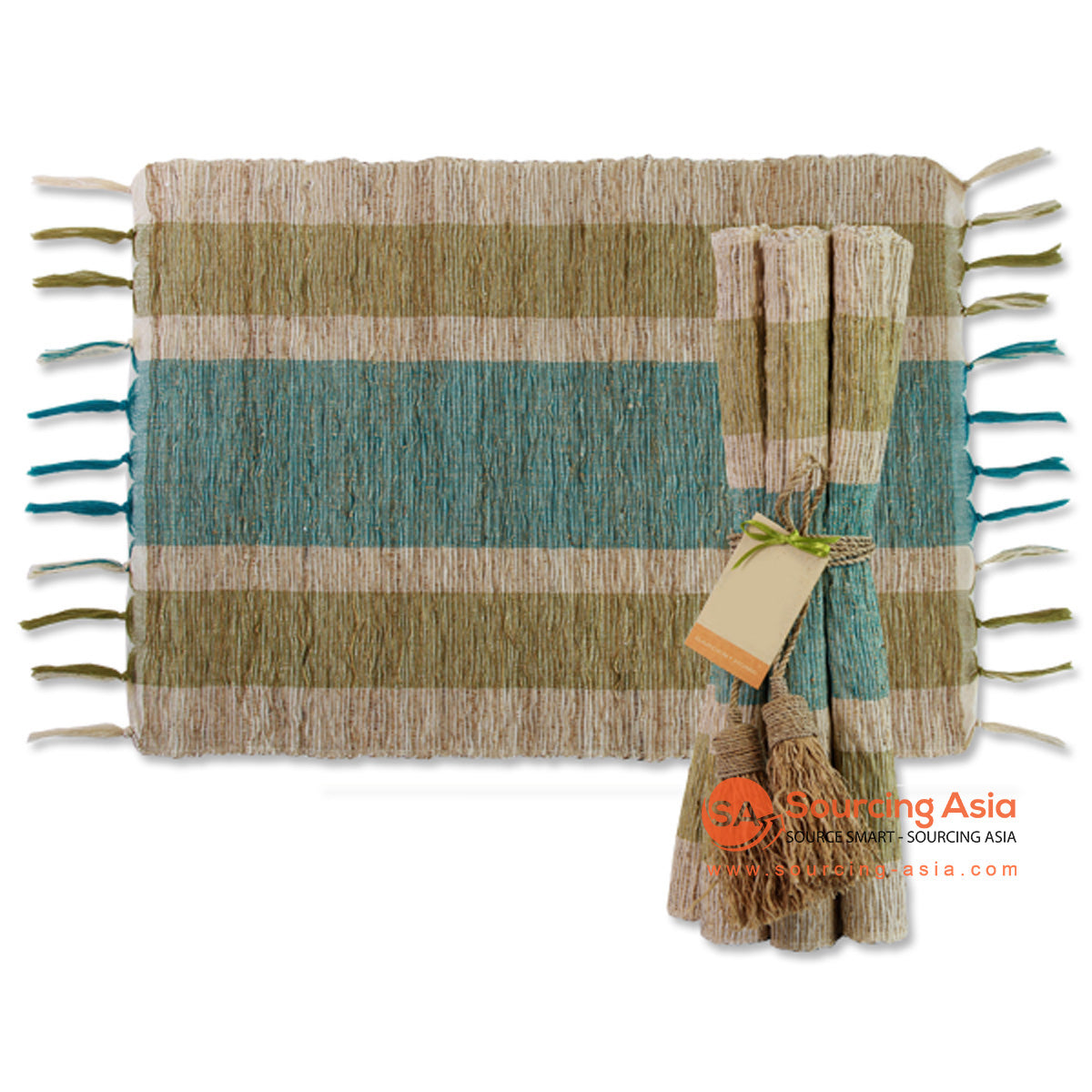 BZN026 SET OF SIX MULTICOLOR STRIPES SANDALWOOD PLACEMATS