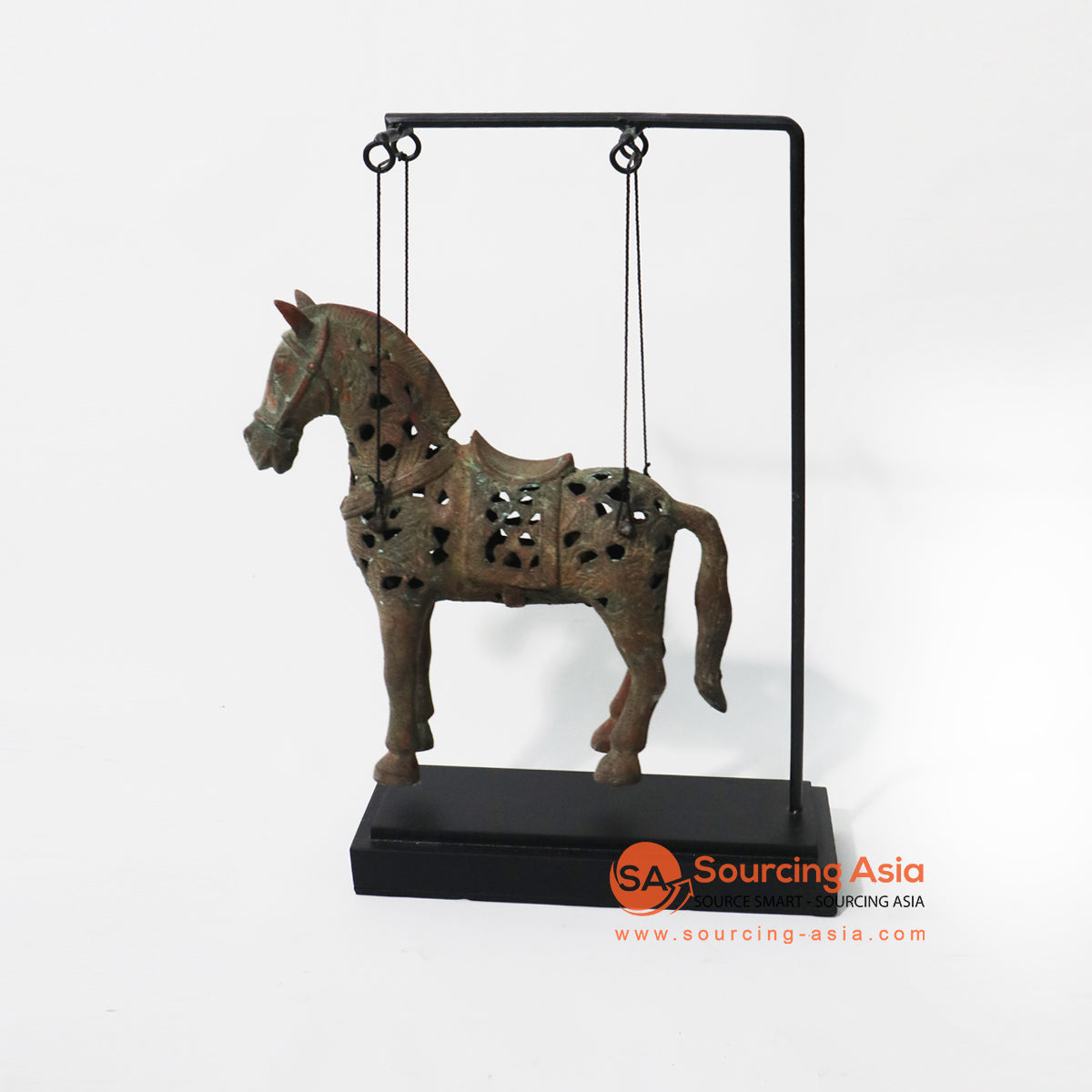 CAK003 ANTIQUE BRONZE HANGING HORSE ON STAND DECORATION