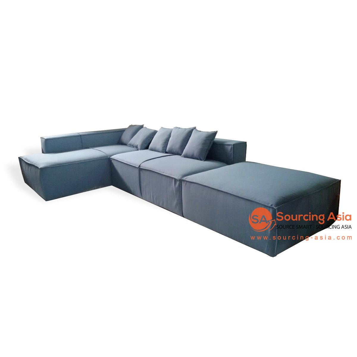 CCM016 BLUE DENIM SUNPROOF L SHAPE INDOOR LOUNGER SOFA WITH INSERT FOAM AND CUSHIONS (PRICE WITHOUT CUSHION)