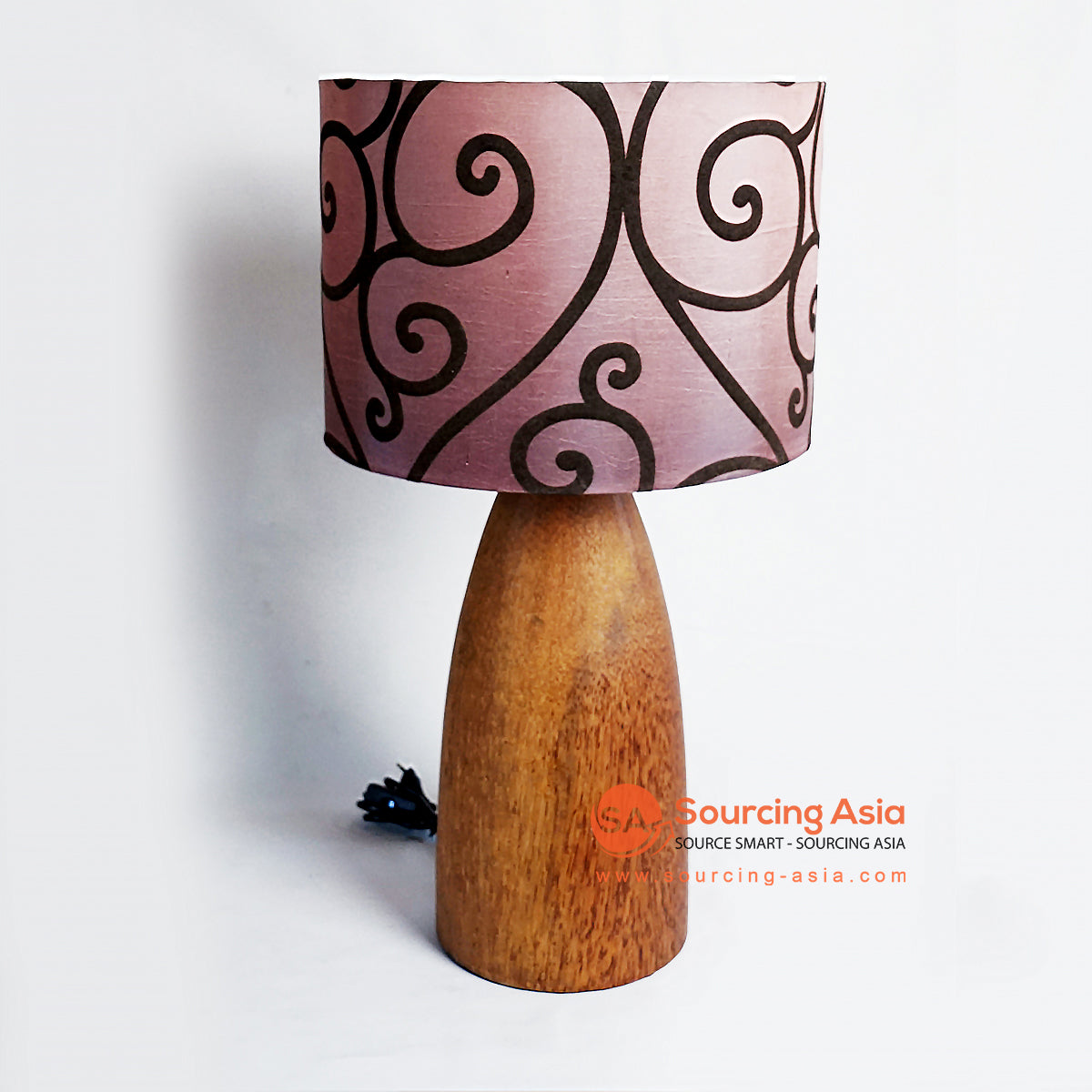 CHKC018 NATURAL TEAK WOOD TABLE LAMP WITH DECORATIVE PINK SHADE