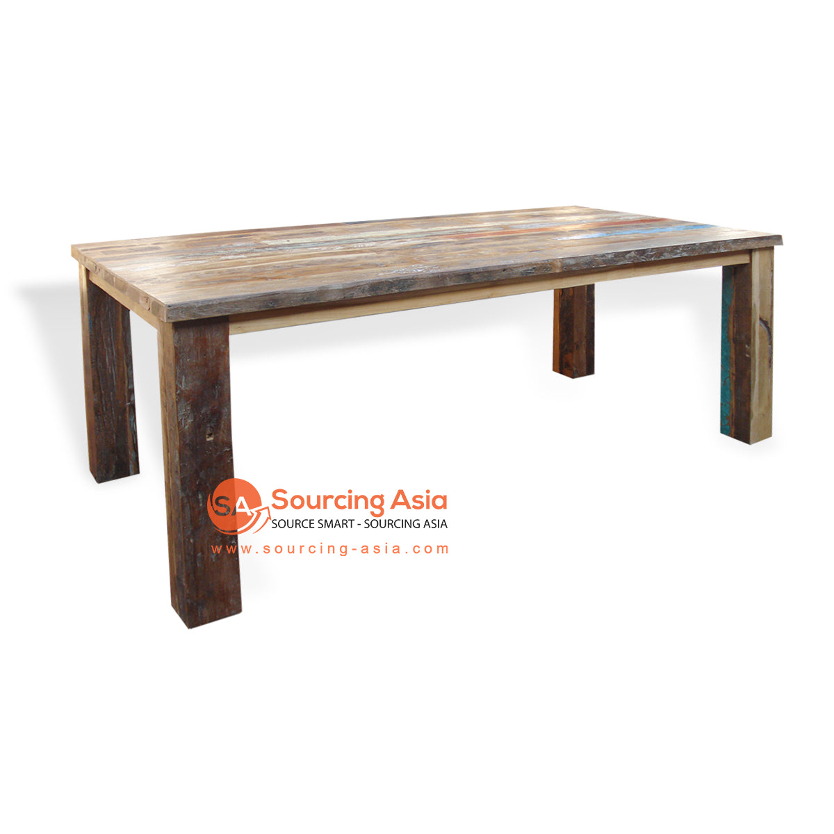 DBI001 NATURAL RECYCLED TEAK WOOD SOLID LEG DINING TABLE