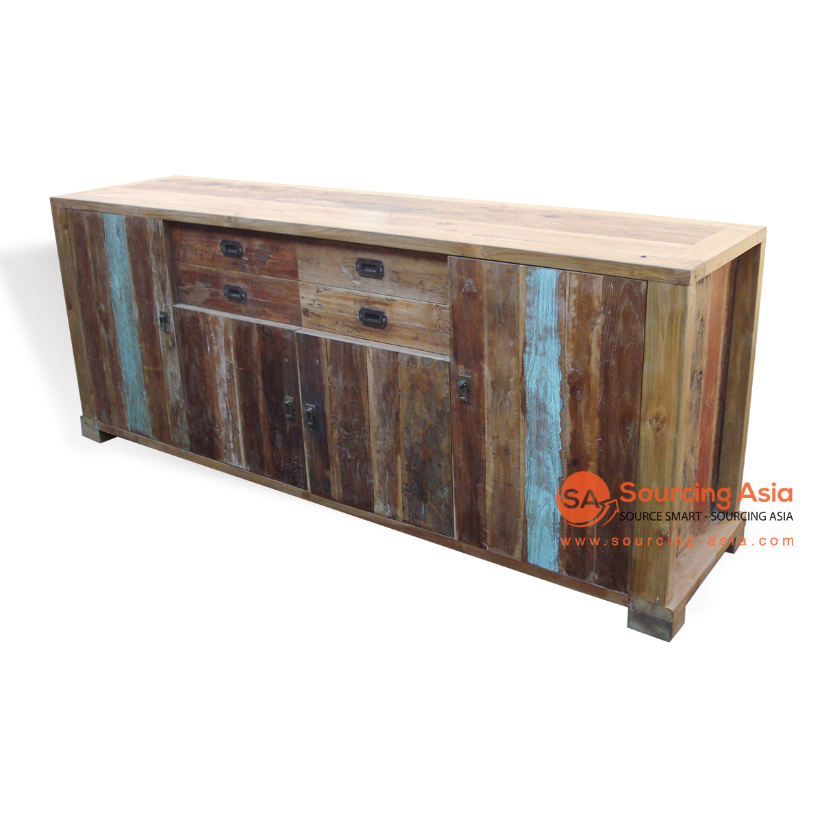 DBI002 RECYCLED BOAT WOOD FOUR DRAWERS AND FOUR DOORS BUFFET