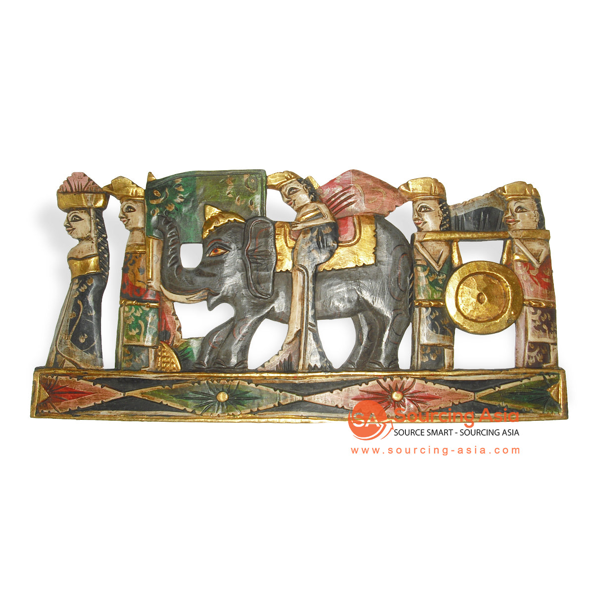 DEW013 WOODEN ELEPHANT PANEL WITH MELASTI TRADITION WALL DECORATION