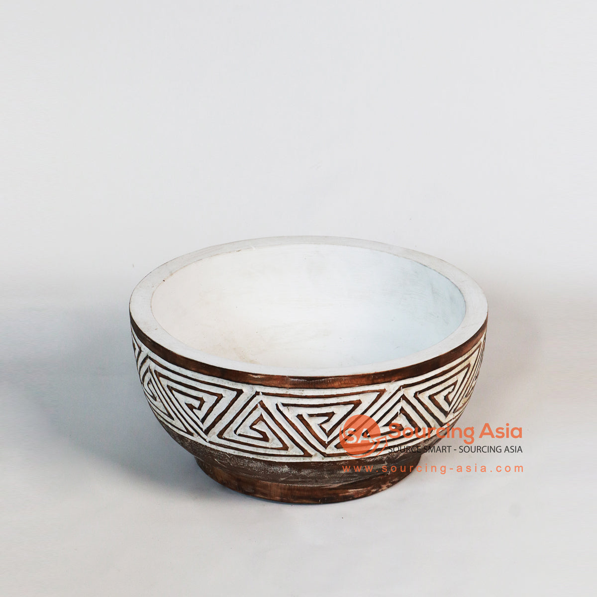 DG009 NATURAL AND WHITE WOODEN TRIBAL CARVED BOWL