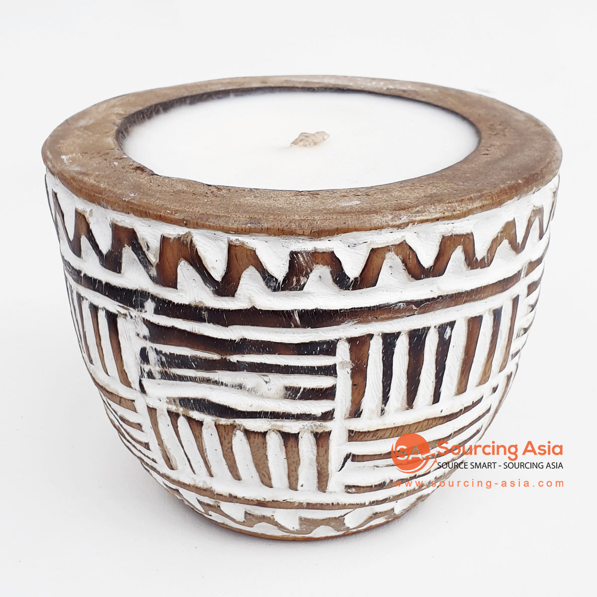 DGPC007-3 BLACK WASH SUAR WOOD TRIBAL CARVED CANDLE HOLDER WITH CANDLE