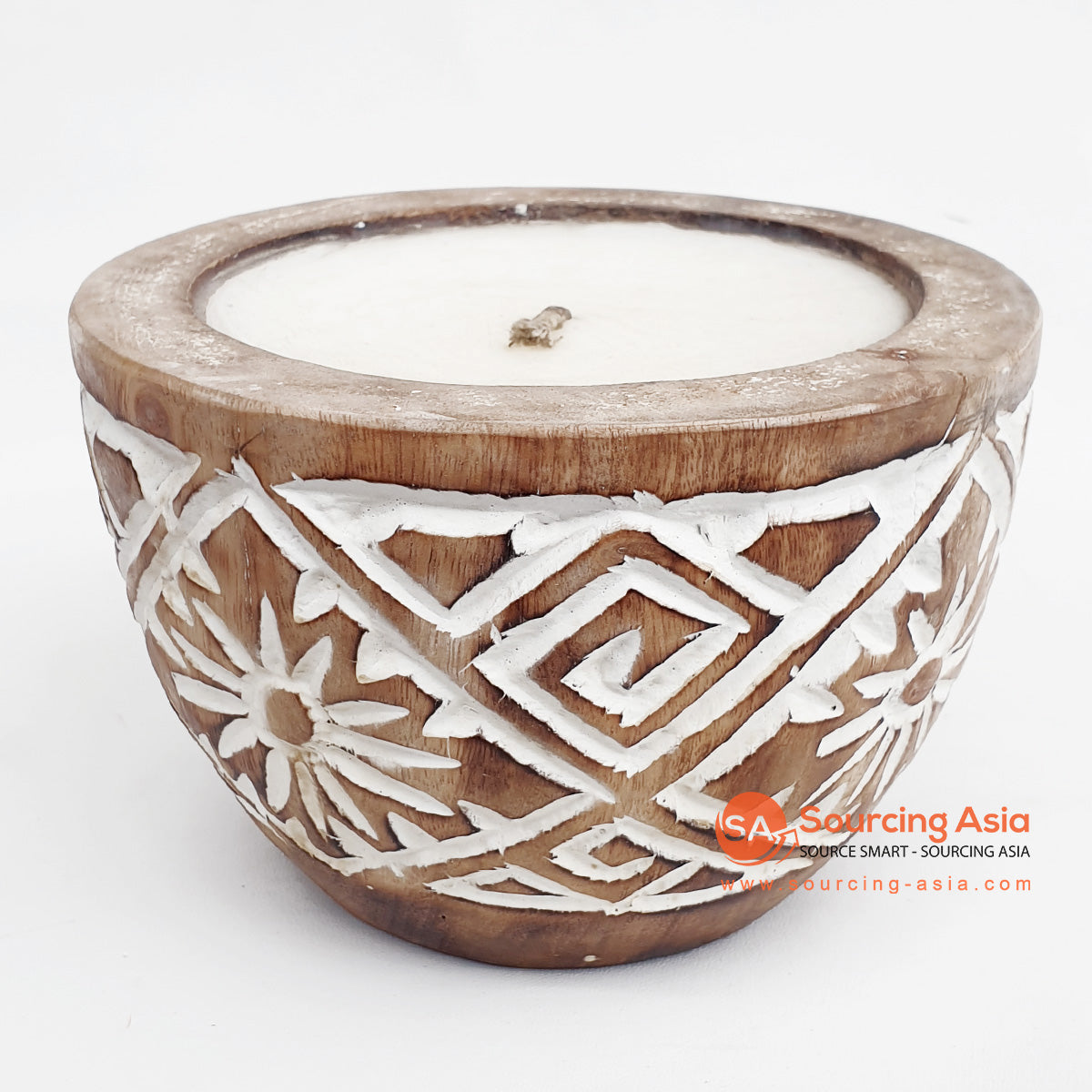 DGPC007-4 BROWN WASH SUAR WOOD TRIBAL CARVED CANDLE HOLDER WITH CANDLE
