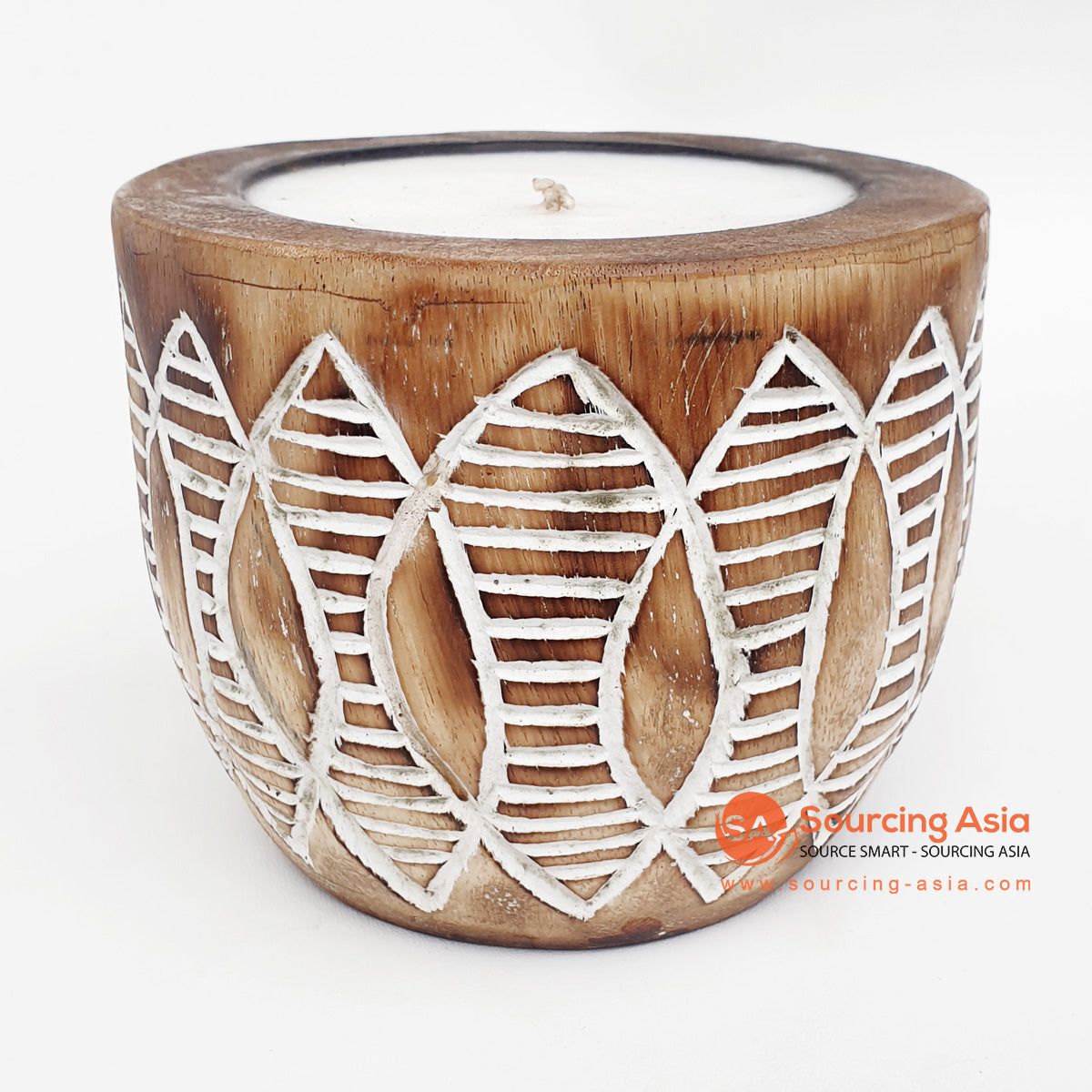 DGPC007-6 NATURAL SUAR WOOD TRIBAL CARVED CANDLE HOLDER WITH CANDLE