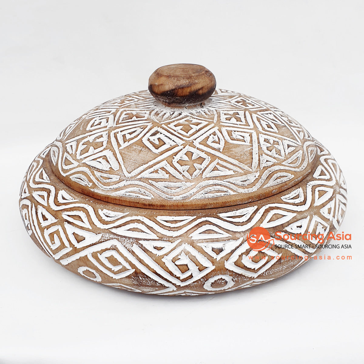 DGPC010 NATURAL SUAR WOOD TRIBAL CARVED ROUND BOWL WITH LID