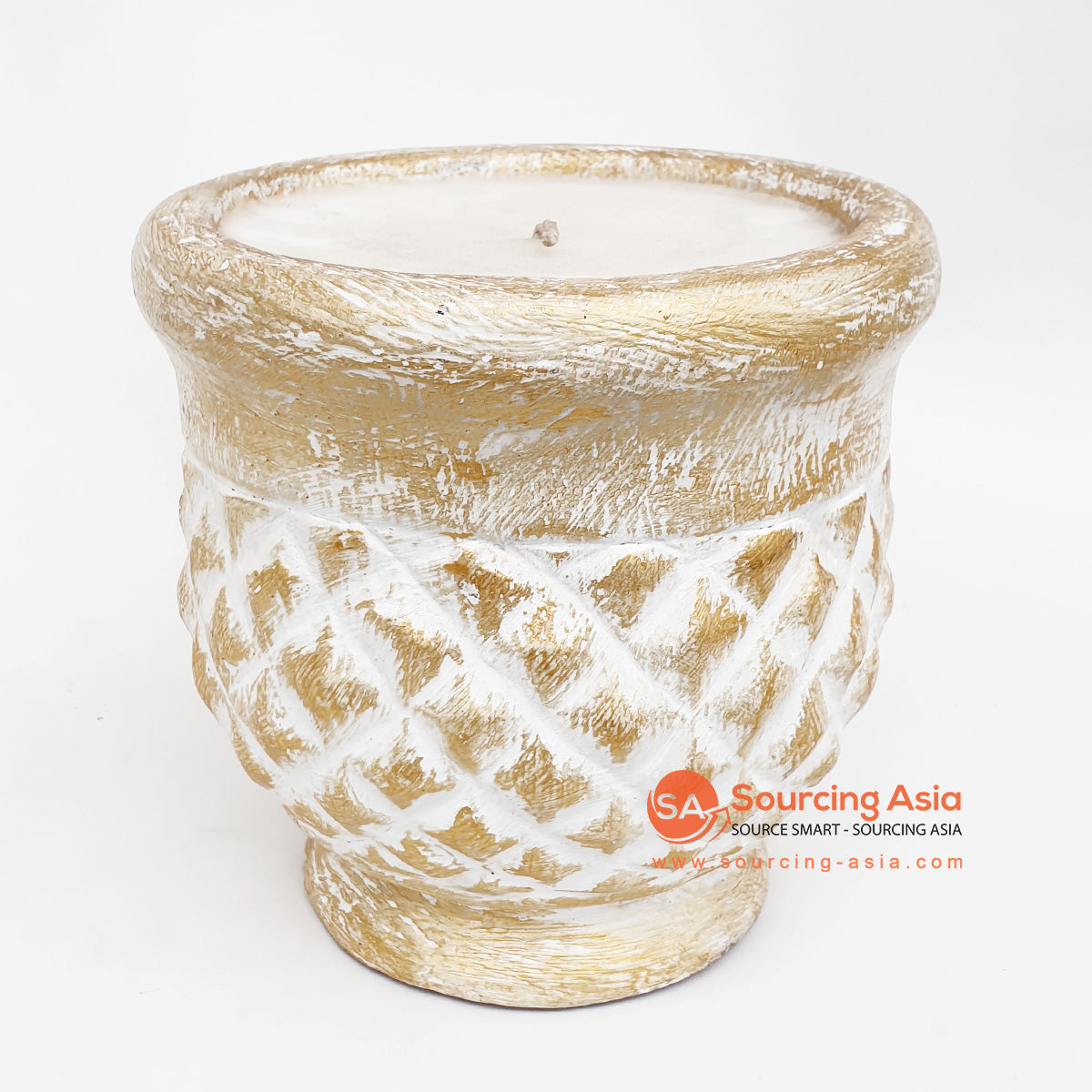 DGPC042 WHITE WASH SUAR WOOD TRIBAL CARVED CANDLE HOLDER WITH CANDLE