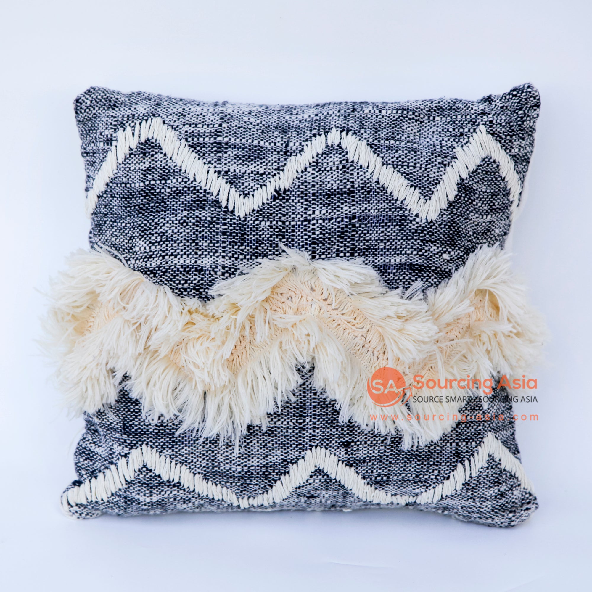 DHL003 BLUE AND WHITE COTTON ZIGZAG SQUARE CUSHION (PRICE WITHOUT INNER)