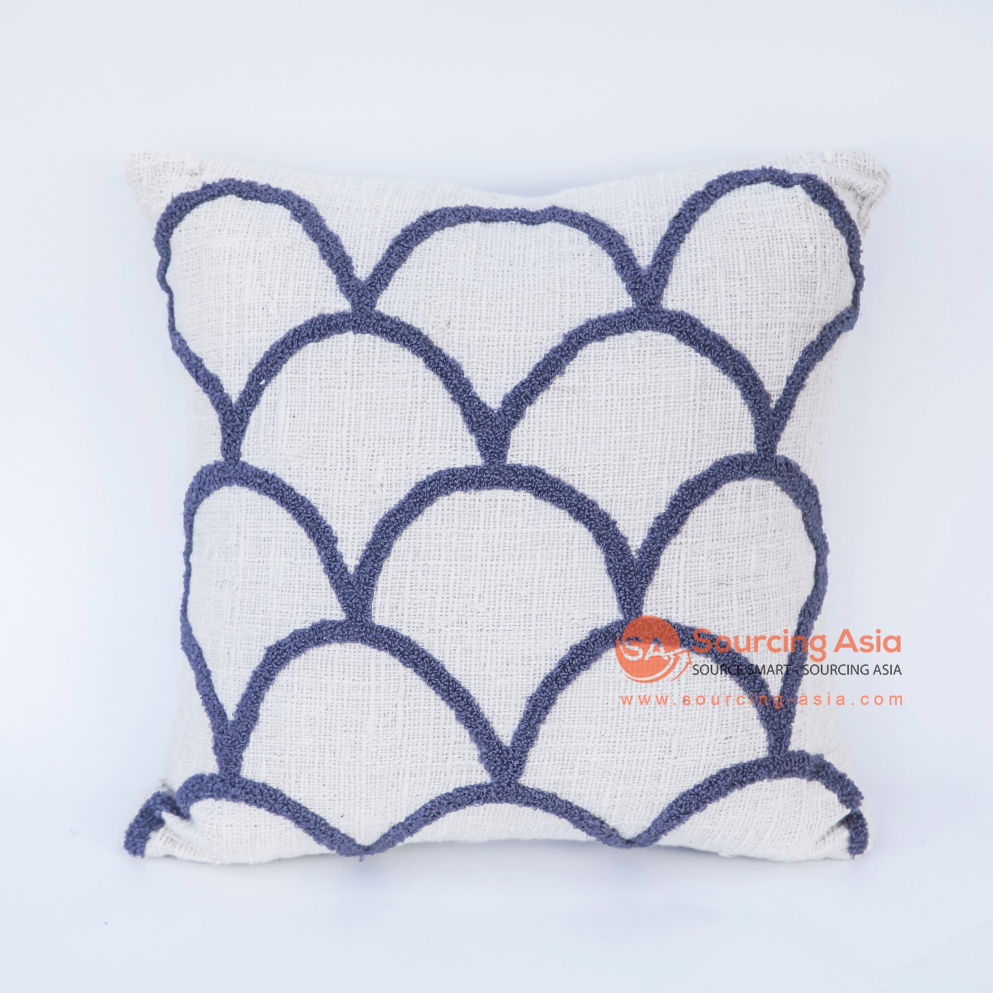 DHL005 BLUE AND WHITE COTTON DECORATIVE SQUARE CUSHION (PRICE WITHOUT INNER)