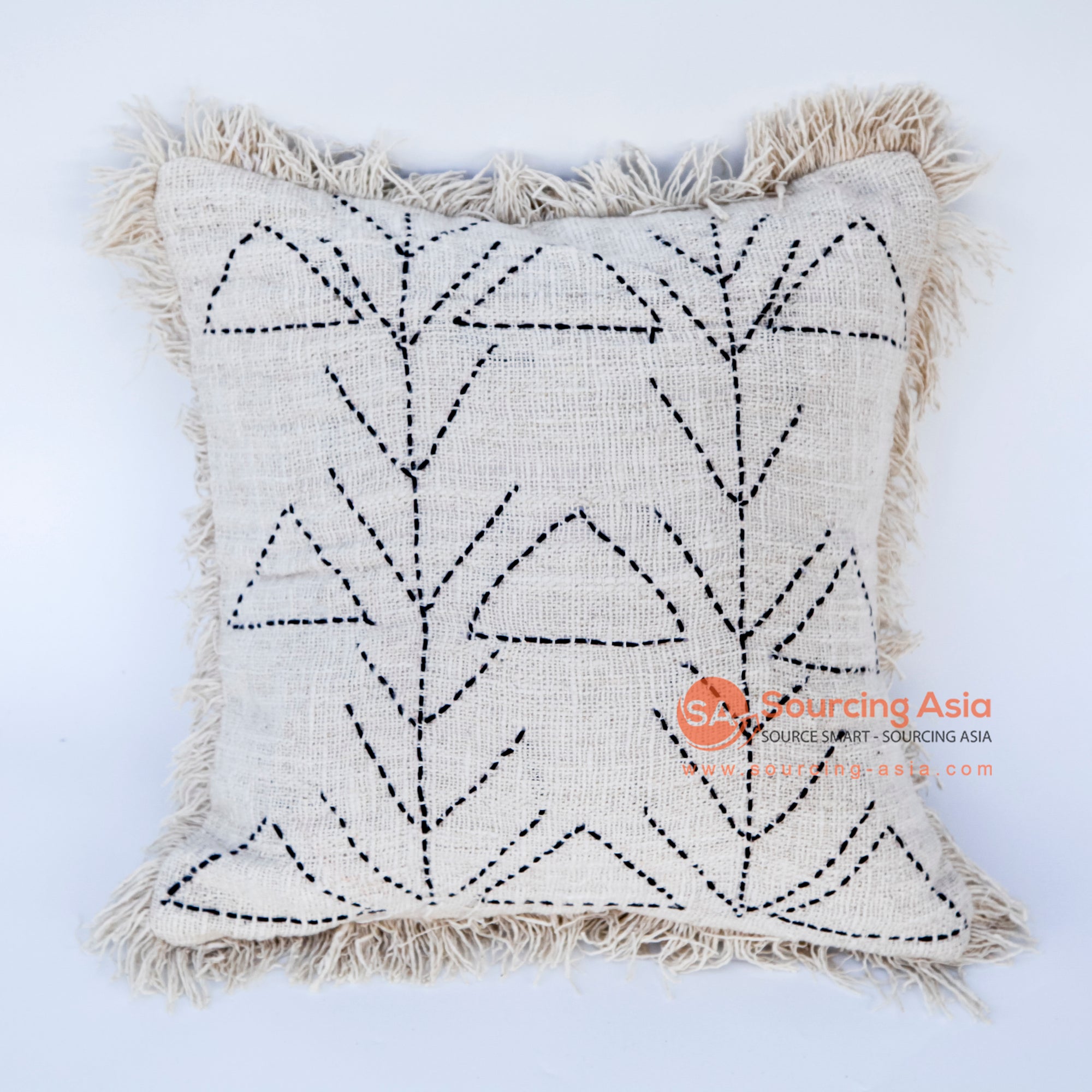 DHL015 NATURAL COTTON DECORATIVE SQUARE CUSHION WITH FRINGE (PRICE WITHOUT INNER)