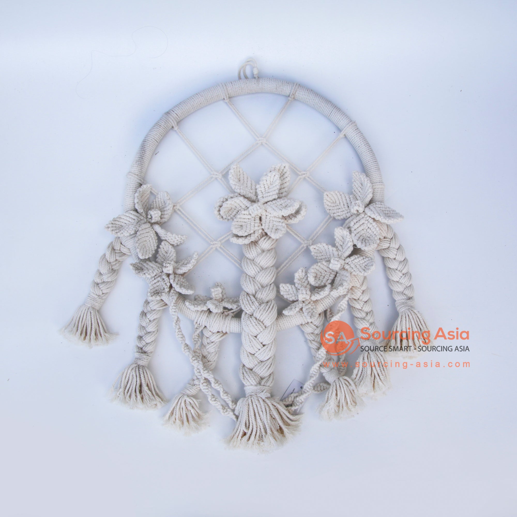 DHL066 WHITE MACRAME FLOWERS AND BRAIDS WALL DECORATION