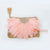 DHL089 NATURAL WATER HYACINTH, SHELL, AND PINK FEATHERS PURSE