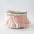 DHL126 CREAM MACRAME, PINK FEATHERS, AND SHELL SMALL BASKET