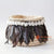 DHL128 CREAM MACRAME, BLACK FEATHERS, AND SHELL SMALL BASKET