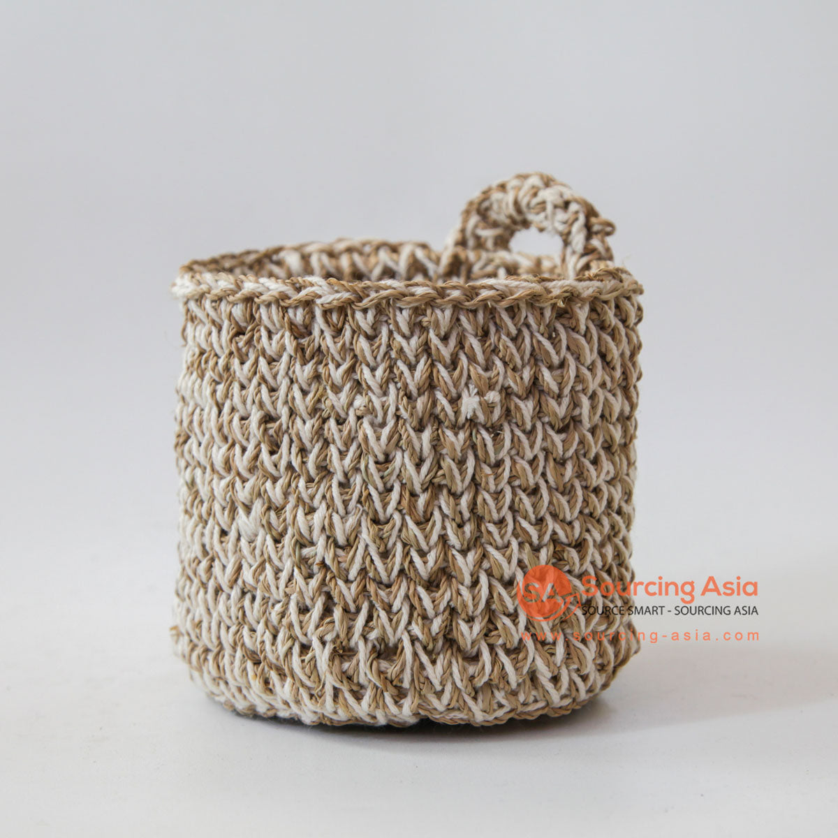 DHL131 NATURAL MACRAME SMALL BASKET WITH HANDLE
