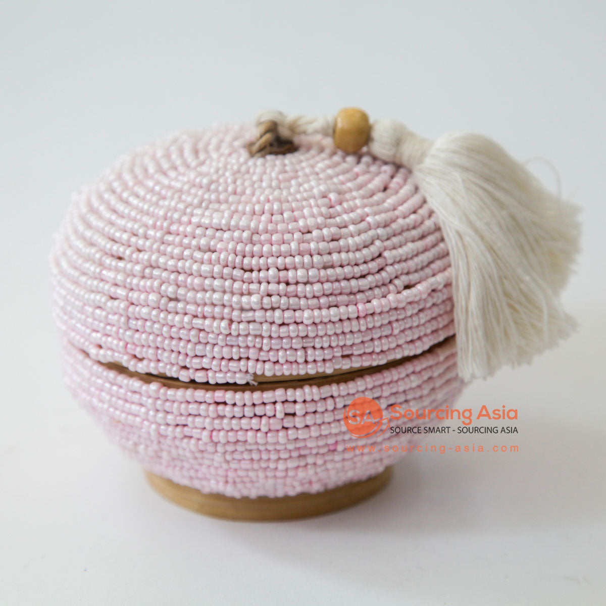 DHL137 PINK BAMBOO ROUND BEADED BOX WITH TASSEL