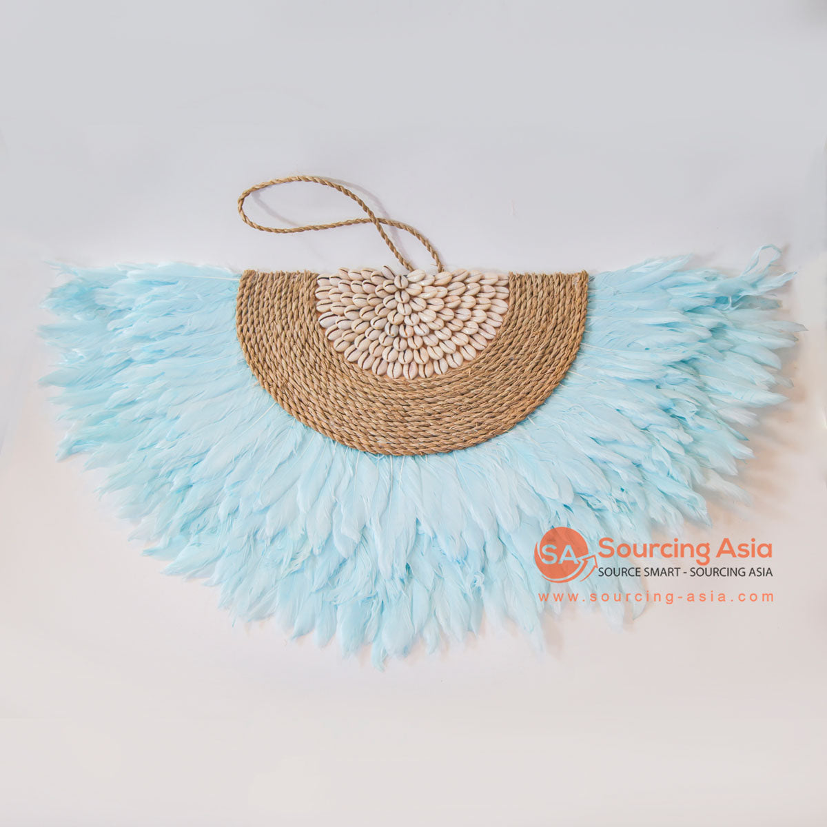 DHL153 BLUE FEATHERS AND SHELL JUJU WALL DECORATION