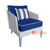 DJO006 WHITE AND BLUE SYNTHETIC RATTAN HAMPTON'S OUTDOOR ARM CHAIR WITHOUT CUSHION