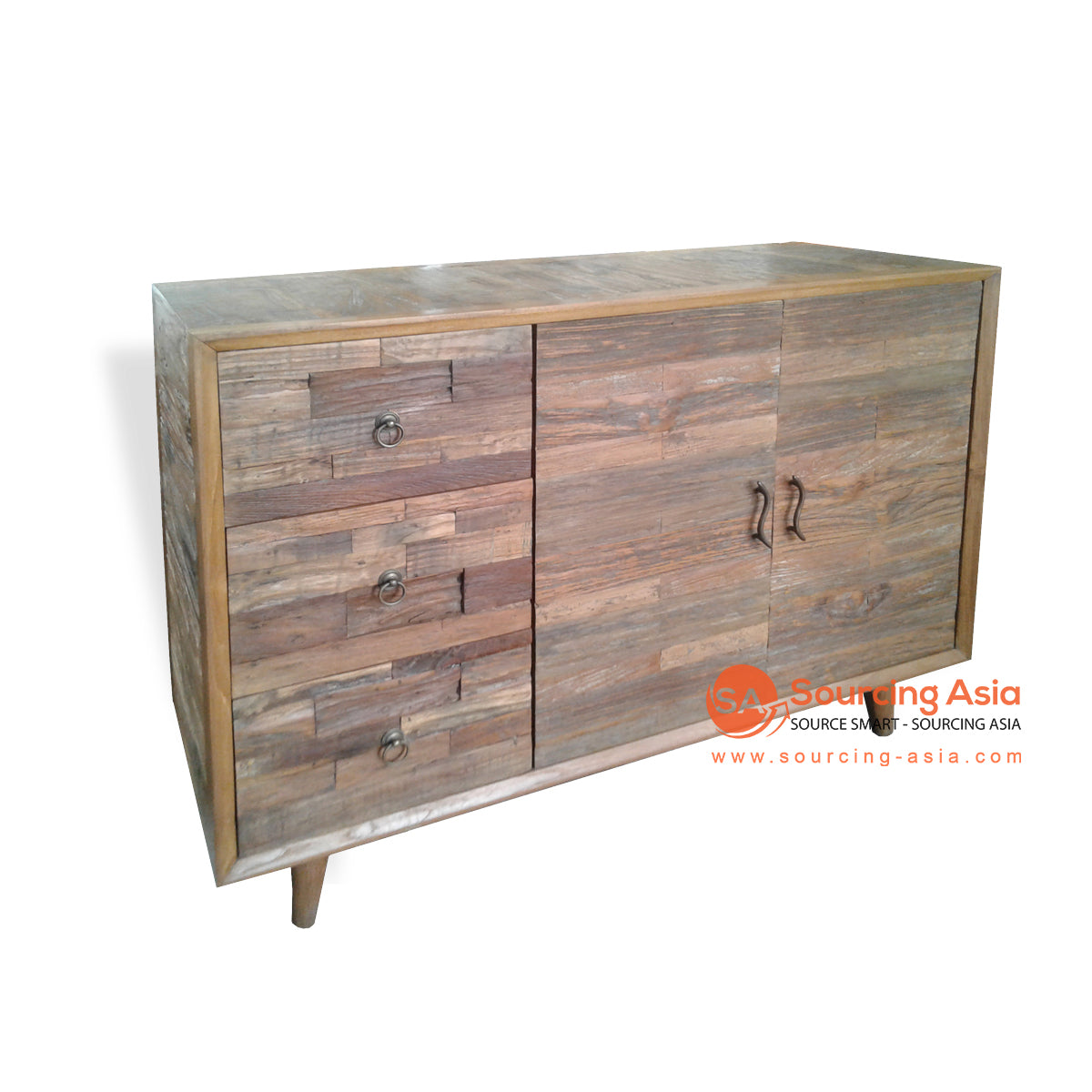 DLO002-1 NATURAL RECYCLED BOAT WOOD TWO DOORS AND THREE DRAWERS RETRO BUFFET