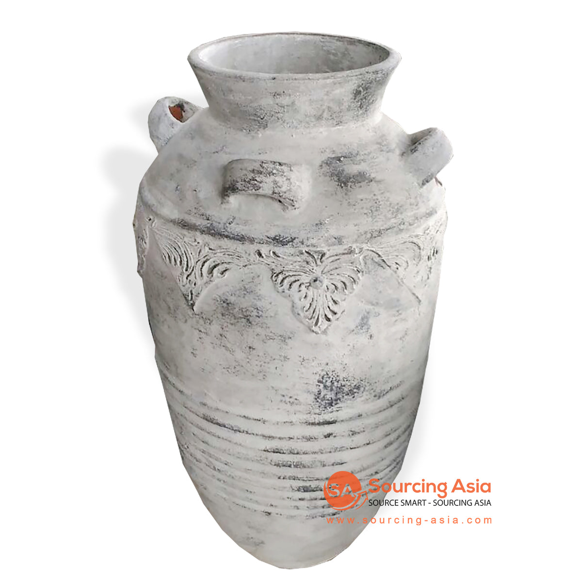 DUU015 WHITE WASH TERRACOTTA LARGE POT WITH CARVINGS