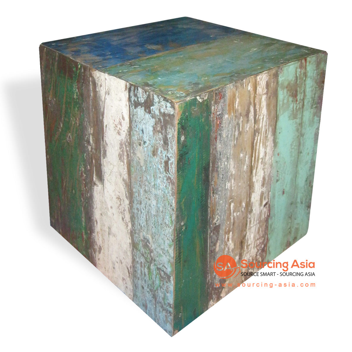 DVD053-40A RECYCLE BOAT WOOD BOX SIDE TABLE