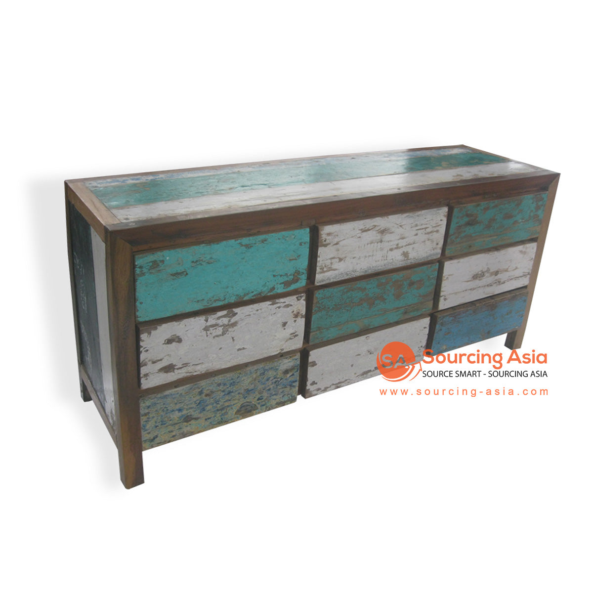 DVD066 NATURAL RECYCLED BOAT WOOD SIX DRAWERS BUFFET